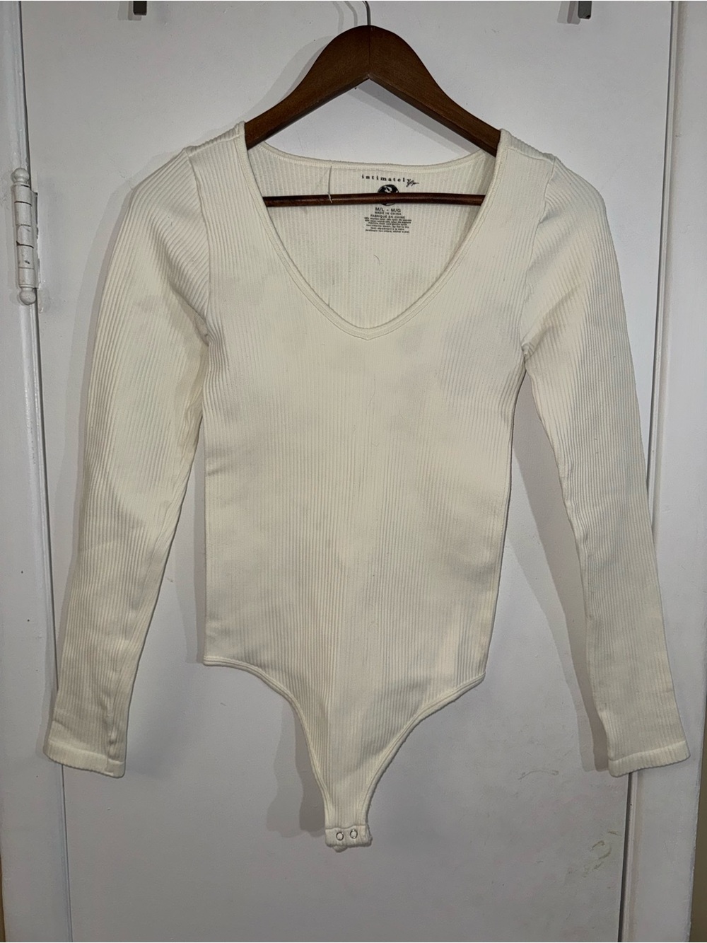 Intimately by Free People Ribbed V-Neck Long Sleeve Bodysuit Sweater - Cream